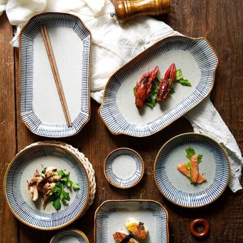 Japanese-style ceramic dinner plates household creative daily-use porcelain tableware restaurant steamed fish plate CN(Origin)