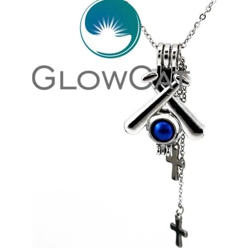 KK606-Cross Tassel Sports Baseball Beads Cage Essential Oil Diffuser Oyster Pearl Locket Pendant Necklace