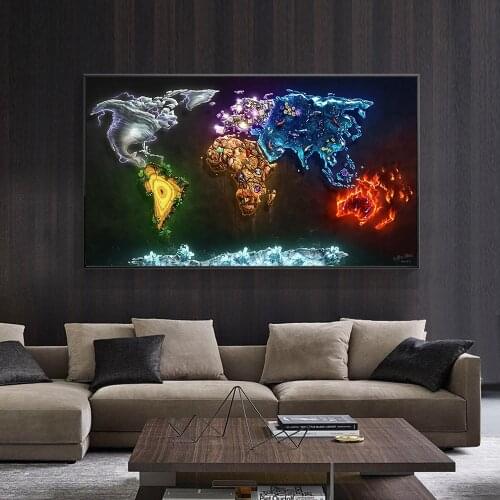 Colorful World Map Canvas Art Posters Print Abstract Creative Painting Classroom Home Wall Decoration Children School Supplies