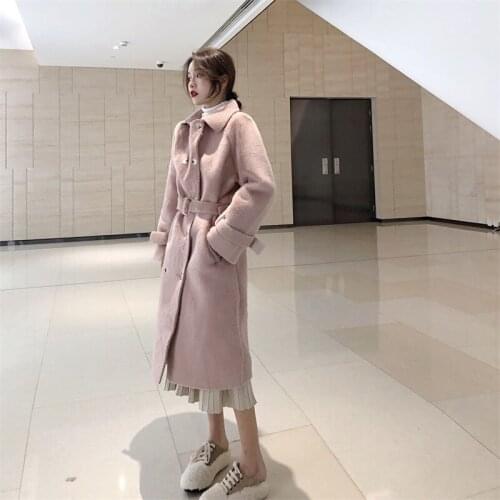 Long Jacket Women 2020 Double Breasted Belt Faux Mink Fur Jacket Warm Thick Fashion Loose Ladies Coat Winter Coat Women Jacket