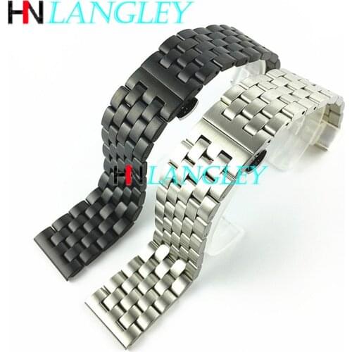 Stainless Steel Solid Watch Band Double Button Butterfly Buckle Frosted Brushed Matte 18mm 19mm 20mm 21mm 22mm 24mm 26mm