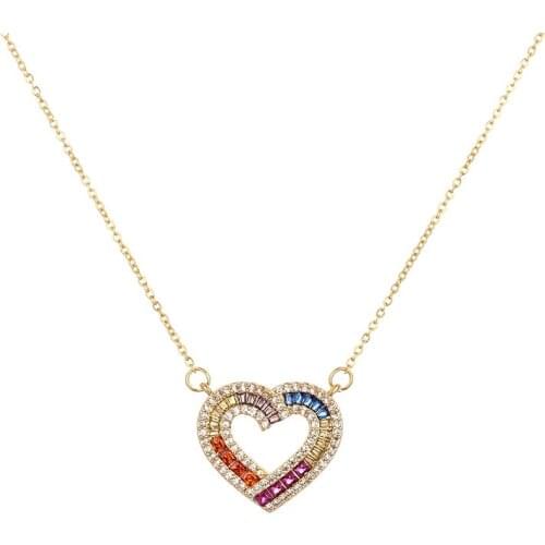 Fashion Rainbow Cz heart Necklace Pendant Choker Colorful Copper snake chain Necklace Jewelry zircons Accessories gift for Women