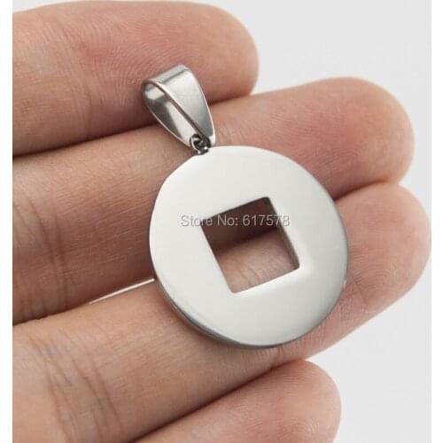 Coin 10pcs square in Round Tags Chinese ancient Coin Pendants charm mirror polished stainless steel personality Pendants