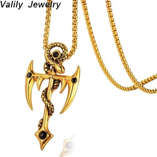 Valily Mens Punk Spear Pendant Necklace Stainless Steel Vintage Snake Necklaces for Man Gold Chain Necklace Jewelry