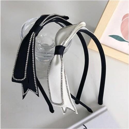 Elegant Solid Bow Knot Hairband for Women Party Headdress Crystals Headbands Brand Style Headwear Side Bow Knotted Hair Band
