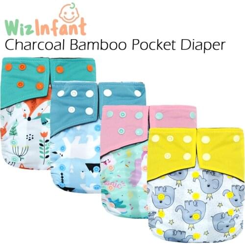 HappyFlute Baby Charcoal Bamboo Waterproof Pocket Diaper, Washable Breathable Reusable Nappy,S M&L Adjustable, Fit 5-15kg Baby
