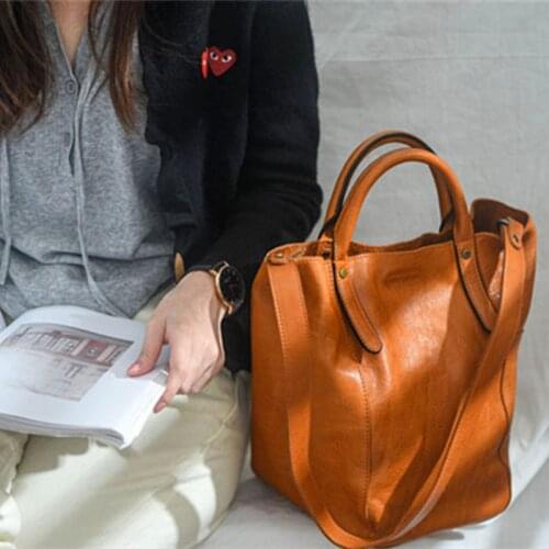Simple retro fashion luxury natural leather ladies handbag daily leisure weekend party shopping shoulder bag