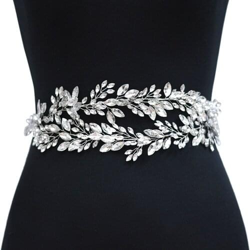 TOPQUEEN SH304 Long Rhinestone Bridal Belts Wedding Dress Belt Party Belt Sparkly Belts for Women Jeweled Belts Crystal Belt