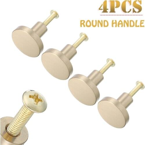 4PCS Round Gold Brass Handles Kitchen Cabinet Door Knobs Cupboard Drawer Pulls Furniture Hardware Brass Drawer Pulls