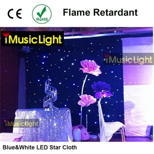 2Mx3M Blue+White LED Stage Drape Star Cloth Curtain Backdrop Background Screen with DMX Controller for Wedding Christmas Party