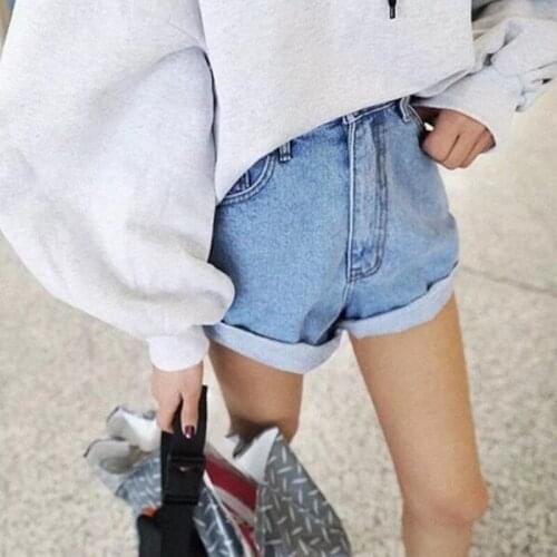 Hight Street High Waist Roll Up Cuffs Short Denim Shorts Ripped Denim Short Pants Sexy Summer Wide Leg Short Jeans Women shorts