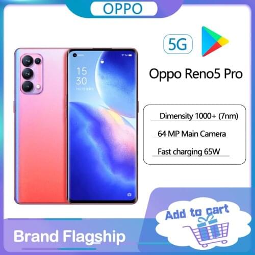 Original Official OPPO Reno 5 Pro CellPhone 256GB 6.55" AMOLED 90Hz Screen 65W Super VOOC2 4350mAh Android Smartphone Color OS11