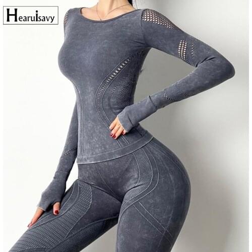 Hearuisavy Mesh Breathable Washable Yoga Top Training Warm-Up Jogging Long Sleeve Tight Quick-Drying Fitness T-Shirt