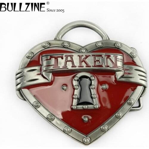 The Bullzine Lock belt buckle with red enamel with pewter finish FP-02311-1 suitable for 4cm width belt