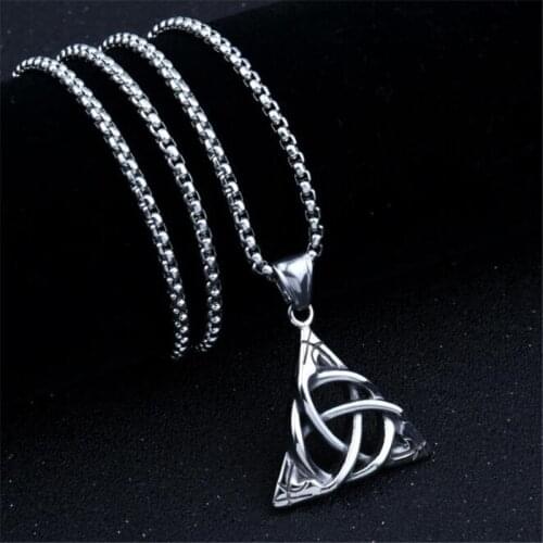 European And American Stainless Steel Irish Celtic Knot Necklace Hip Hop Silver Color Mens Necklace Nightclub Jewelry