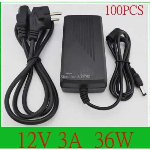 High quality 100PCS 12V 3A 36W Led Power Adapter for LED Light or LCD Monitor US .EU.AU .UK plug +AC Cable
