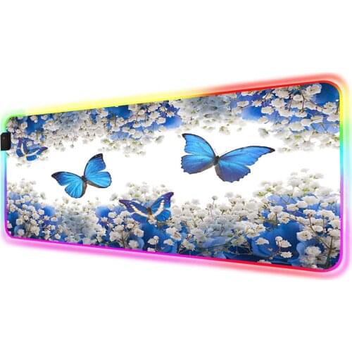High Quality Blue Butterfly Mouse Pad RGB Seaming Large Mouse Pad Player Keyboard Pad Table Pad LED Gaming Mouse Pad Desk Pad