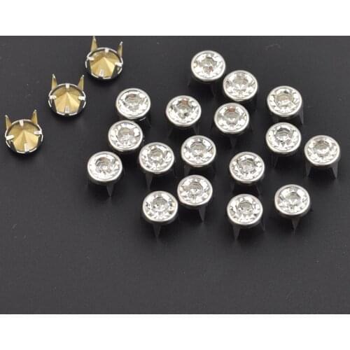 ZD-013 150 sets / lot 9mm glass stone rivets bass rhinestone prong rivets diamond rivets decoration silver nickle color