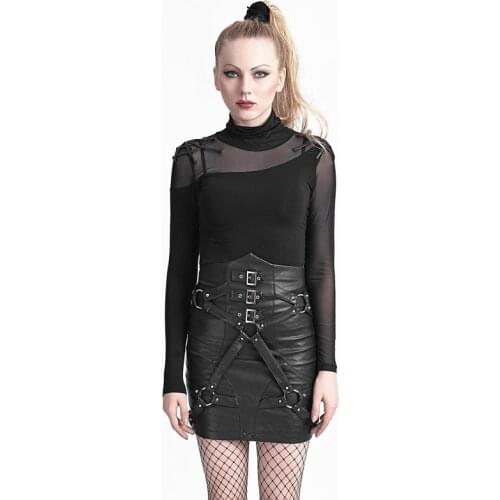 Punk New Fashion Close-Fitting Bandage High Waist Punk Women Pu Leather Skirt Sexy Summer Short Skirt