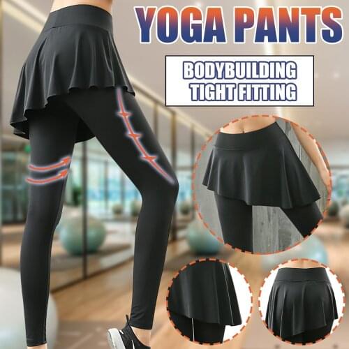 Womens Skirt Track Leggings Pants Casual Elastic Fake Two Gym Pants Gym Leggings Push Up Workout Trousers For Female Pants