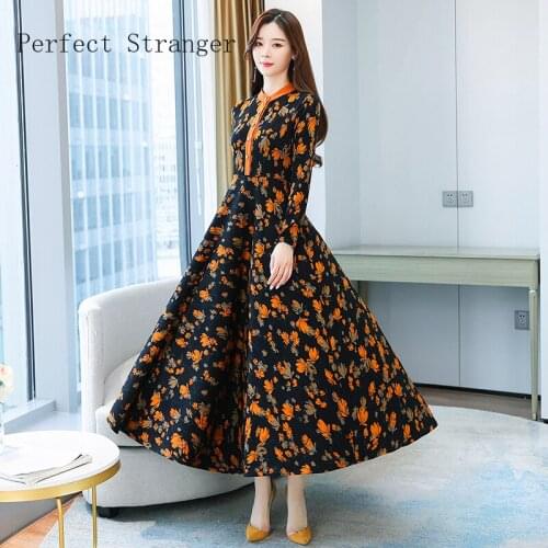 High Quality 2019 Autumn New Arrival French Style Peter Pan Collar Dots Printed Woman Cotton Long Dress Yellow