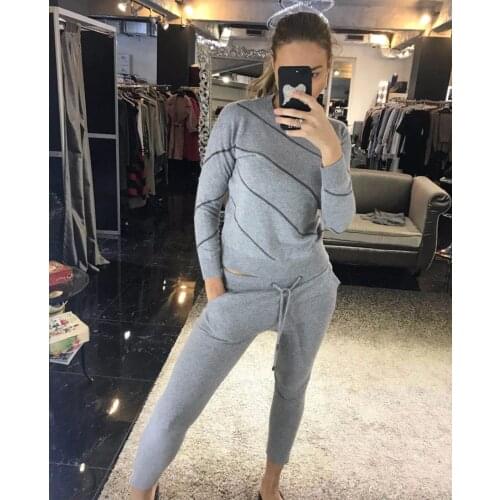 Fashion Winter Woolen and Cashmere Knitted warm Suits beading Sweater + Mink Cashmere Trousers Leisure Two-pieces sets wj1559