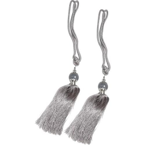 1 Pair Window Curtain Tieback Silver Beaded Ribbon Tassel Rope Curtain Tie Back Curtain Holdback Window Treatments Decor gray