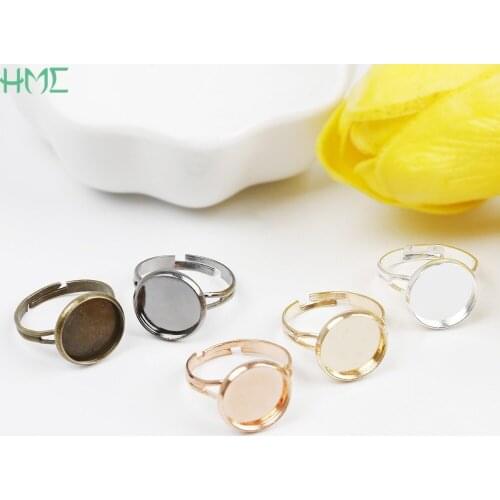 10pcs Simple Adjustable Blank Ring Base fit for 12mm Cabochons Cameo Setting Tray Supplies DIY Ring Jewelry Findings Making