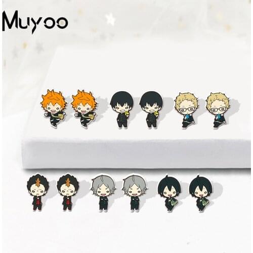 2021 New Kawaii Haikyuu Anime Volley Ball Boys Anime Characters Epoxy Stud Earrings Epoxy Handcraft Acrylic Earrings
