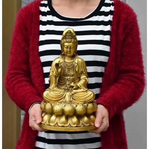28 CM TALL # BUDDHA FIGURE HOME HALL TOP EFFICACIOUS PROTECTION BUDDHISM COPPER GUANYIN AVALOKITESVARA BUDDHA FIGURE STATUE