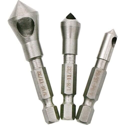 3PCS Hexagon Removal Countersink Drill Chamfer Deburring Woodworking Hole Opener