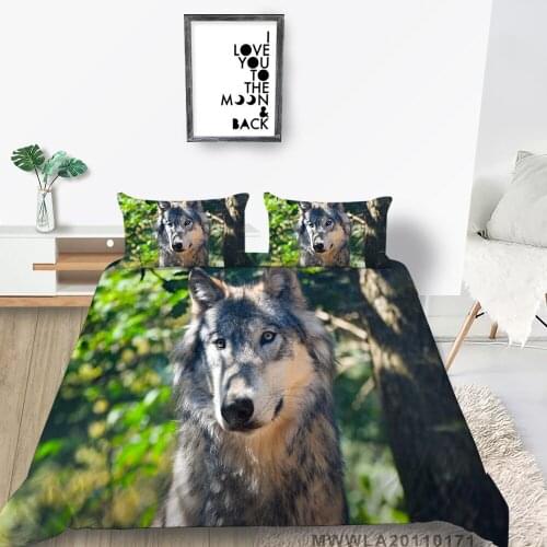 3D Wolf Series Bed Set Timberwolves Fashion Duvet Cover Leaves King Queen Twin Full Double Single Natural Bedding Set