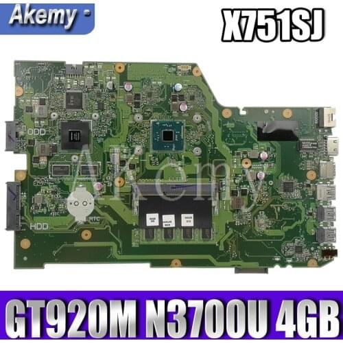 AKEMY X751SJ original mainboard For Asus X751S X751SJ X751SV A751S K751S with GT920M N3700U 4GB RAM Laptop motherboard