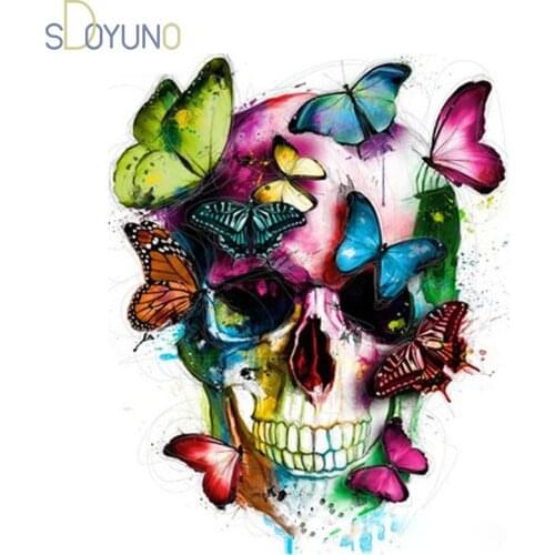 SDOYUNO acrylic painting by numbers kits for adults Butterfly skull diy frame coloring by numbers abstract on canvas HandPaint
