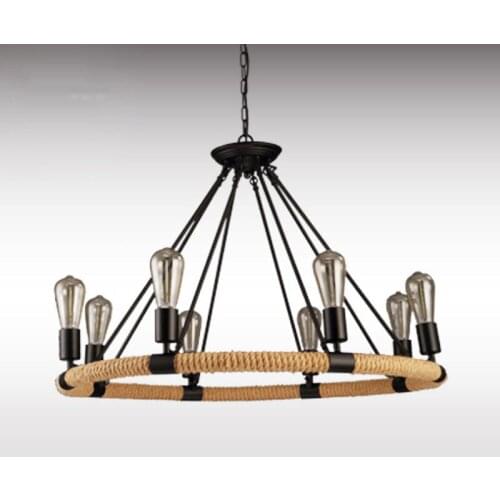 American Loft Retro Industrial wind Hemp rope Chandelier Internet cafes Restaurant Bar Coffee shop Personality Classic WROUGHT I