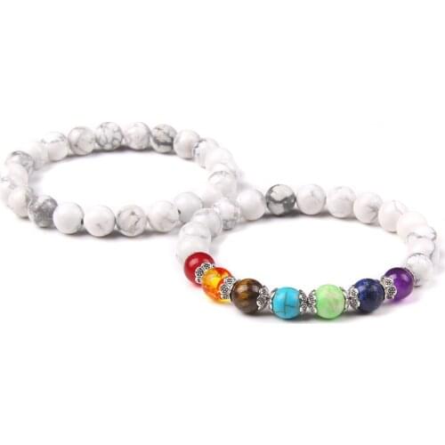 Natural White Howlite 7 Chakra Bracelet 2pcs/set Jewelry For Women Man Labradorite Bead Bracelets Healing Reiki Balance Pulsera