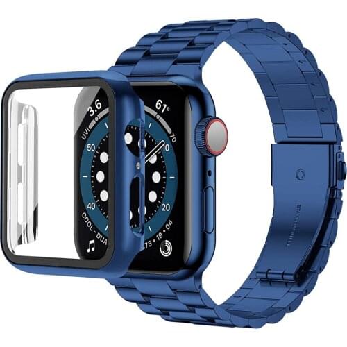 For Apple Watch Band 44mm with Case Stainless Steel Wristband Bracelet for iWatch SE 6 5 4 Strap 40mm Glass Screen Protector