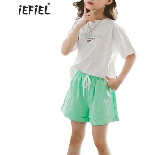 Kids Girls Summer Casual Sports Outfits Short Sleeves T-shirt And Shorts Set Fashion Children Clothes Girl Sets 5-14 Years