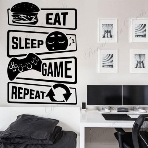 Eat Sleep Game Repeat Pattern Wall Sticker Vinyl Home Decor Boys Room Teens Bedroom Gamer Gaming Room Wall Decals Murals 4617