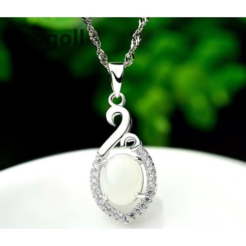 Elegant Real 925 Sterling Silver Necklaces Crystal Zircon Pendant Necklaces Chain Gift For Women Girl Jewelry