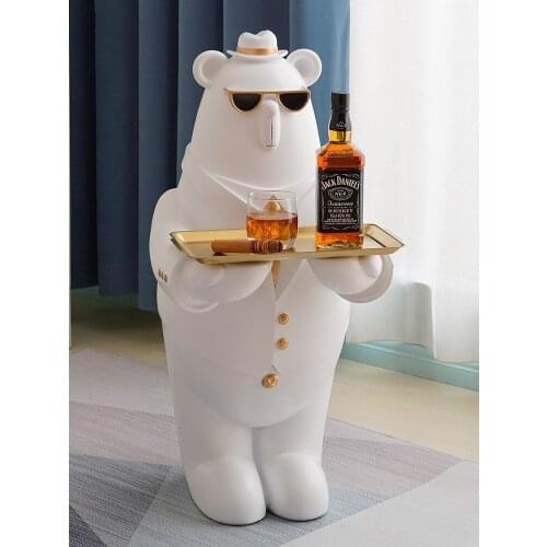 Home Decor Figurines Cartoon Statue 82cm Polar Bear Tray Decoration Accessorie Living Room Large Landing Doll Housewarming Gift