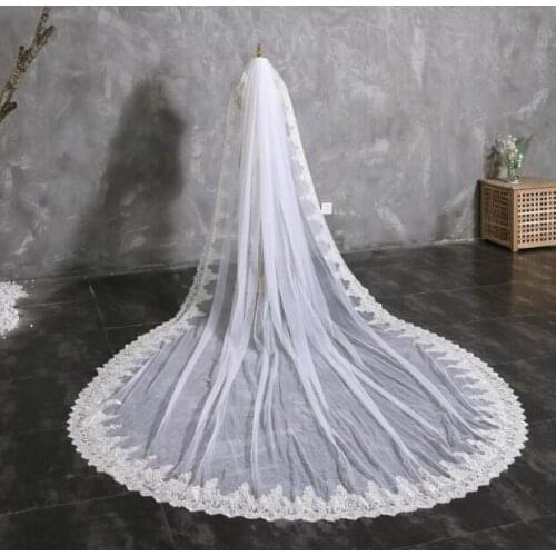 Exquisite Lace Soft Tulle Wedding Veil | Custom Length Elegant Handmade Bridal Veil | Bridal Hair Accessory | Cathedral Length W