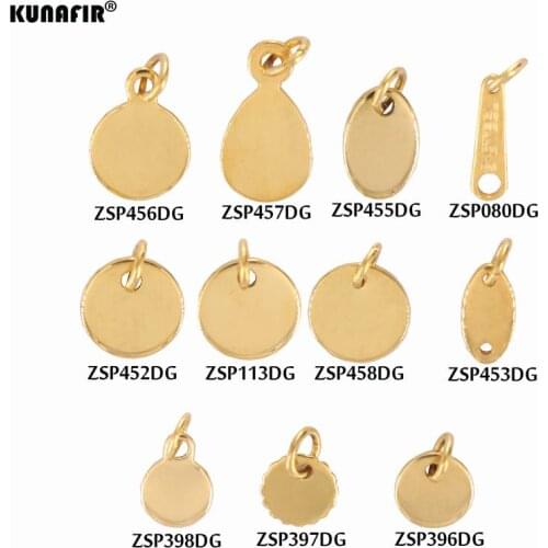 KUNAFIR with jump ring golden color ordinary polishing with Laser engraving logo tail chain label jewelry accessories
