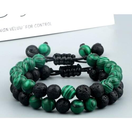 Fashion 8MM Malachite Couples Bracelets Unisex Energy Balance Lava Malachite Braided Bracelet Jewelry Men Women Healing Bangles