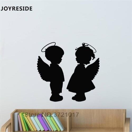 JOYRESIDE Boy Girl Little Angel Wall Decal Angel Wings Wall Sticker Art Vinyl Decor Home Baby Bedroom Decor Interior Design A913