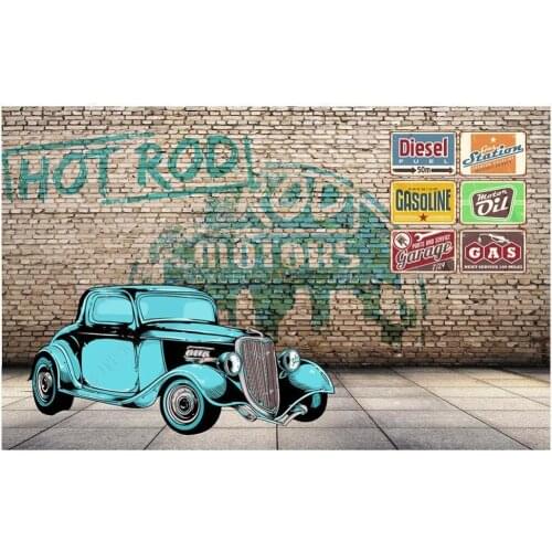 Custom mural 3d photo wallpaper Blue car graffiti brick wall home decor living room wallpaper for wall 3 d in rolls