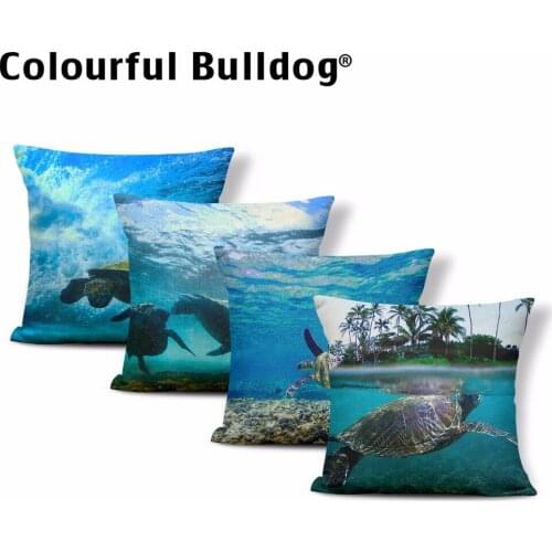 Ocean Style Cushion Sea Turtle Palm Trees Pillow Covers Fishes Octopus Green Plants Throw Pillow Cases 43*43cm Decor Home Office