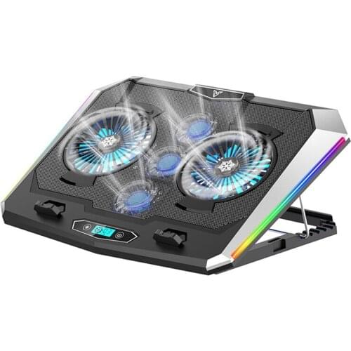 Notebook Cooler 5 Fans LED Screen RGB Lighting Effect for 12-17 Inch Notebook Cooling Pad Notebook Computer Stand
