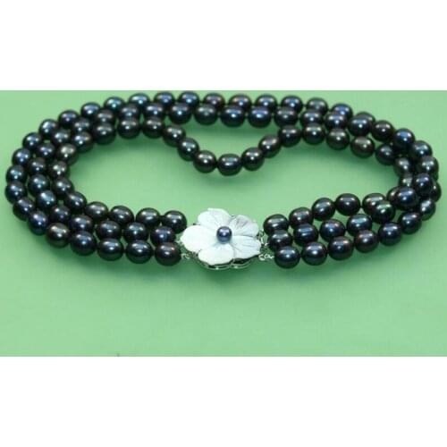 NEW 3 row 9-10mm White cultured freshwater Pearl Round Beads Necklace 17"-19"