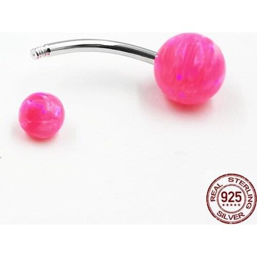 Pink opal belly navel ring bar piercing 925 sterling silver women sexy body piercing jewelry fashion